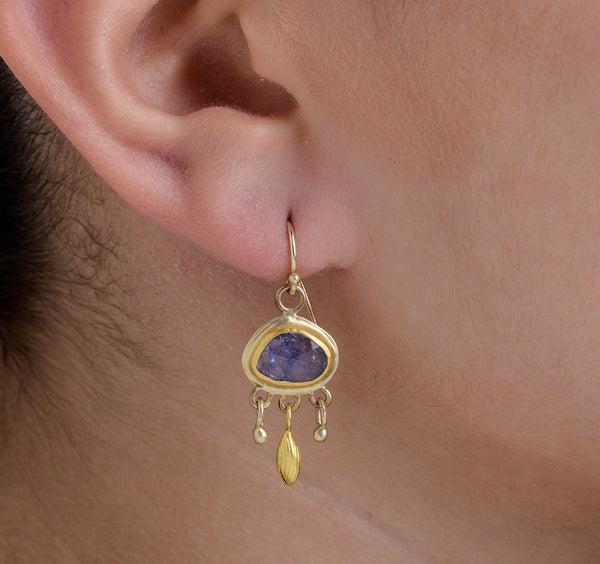 Nava Zahavi Yellow Gold Oval Tanzanite Drop Earrings