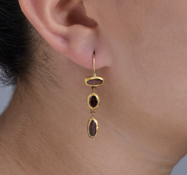 Nava Zahavi Yellow Gold Garnet Dangle Earrings