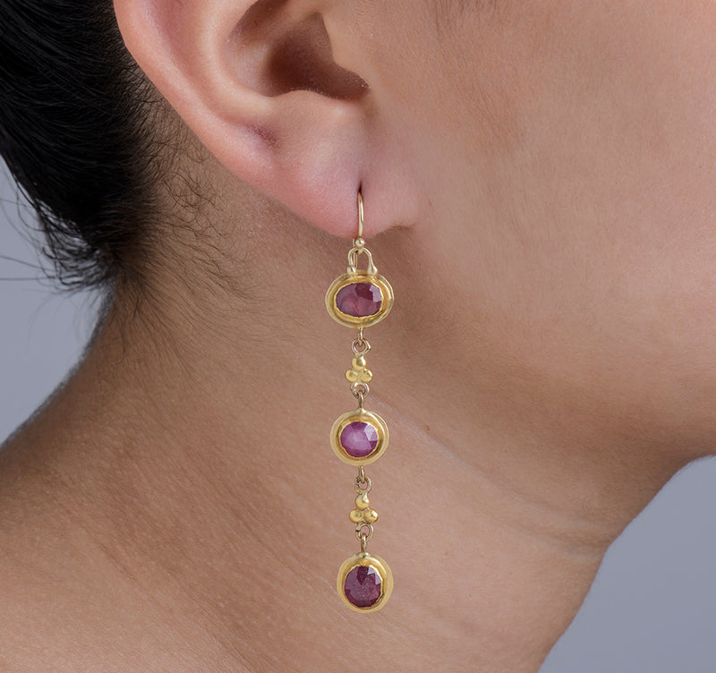 Nava Zahavi Yellow Gold Pink Sapphire Dangling Earrings