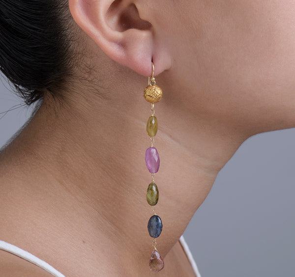 Nava Zahavi Yellow Gold Colorful Dangling Tourmaline Earrings