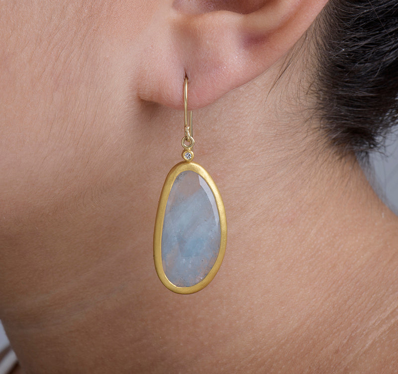 Nava Zahavi Yellow Gold Giant Aquamarine Diamond Earrings