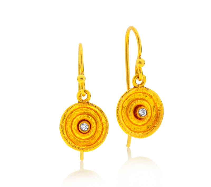 Nava Zahavi Yellow Gold Spiral and Diamond Earrings