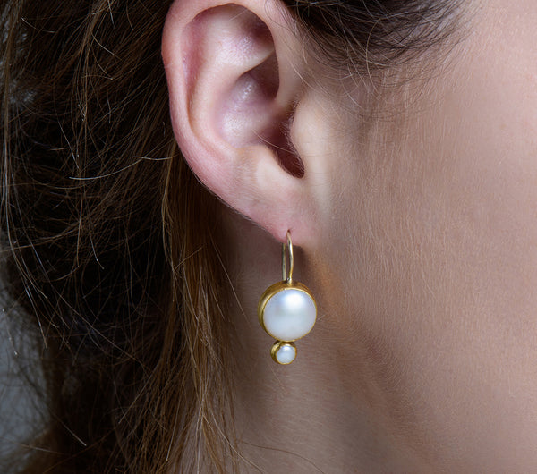 Nava Zahavi Yellow Gold Pearl Jam Earrings