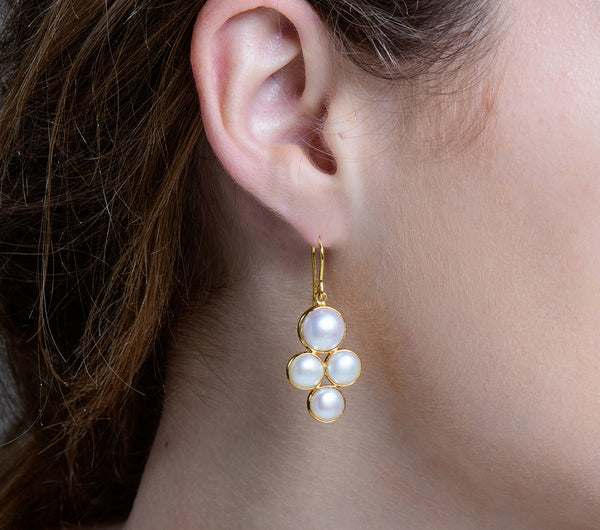 Nava Zahavi Yellow Gold Clover Pearl Earrings