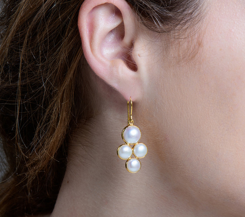 Nava Zahavi Yellow Gold Clover Pearl Earrings