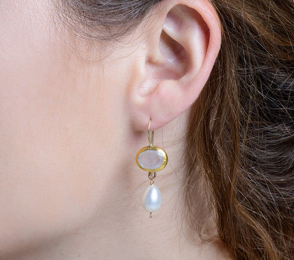 Nava Zahavi Memories Moonstone and Pearl Earrings