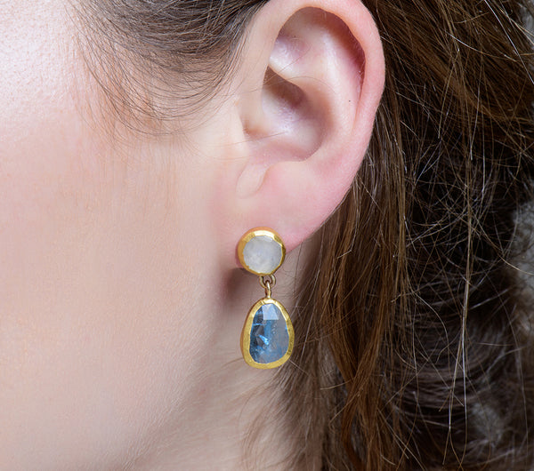 Nava Zahavi Yellow Gold Moonstone Aqua Moonlit Earrings