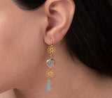 Nava Zahavi Yellow Gold Aquamarine Earrings with 18K Gold Flowers