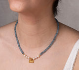 Nava Zahavi Aquamarine Pearl Necklace with 24K Solid Gold-Wrapped Pendant