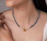 Nava Zahavi Aquamarine Pearl Necklace with 24K Solid Gold-Wrapped Pendant