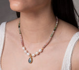 Nava Zahavi Yellow Gold Multi Tourmaline, Pearl and Aqua Necklace