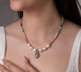 Nava Zahavi Yellow Gold Multi Tourmaline, Pearl and Aqua Necklace