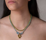 Nava Zahavi Yellow Gold Double Strand Peridot, Aquamarine and Tourmaline Necklace