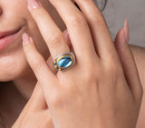 Nava Zahavi Yellow Gold Blue Topaz and Diamonds on Sterling Silver Ring