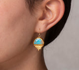 Nava Zahavi Yellow Gold Turquoise Pyramid Earrings
