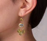 Nava Zahavi Yellow Gold Peridot and Blue Topaz Chandelier Earrings