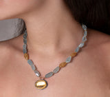 Nava Zahavi 24K  Yellow Gold Aquamarine Nugget Necklace with Citrine Pendant