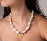Nava Zahavi Yellow Gold Wild Pearl Diamonds Lock Necklace
