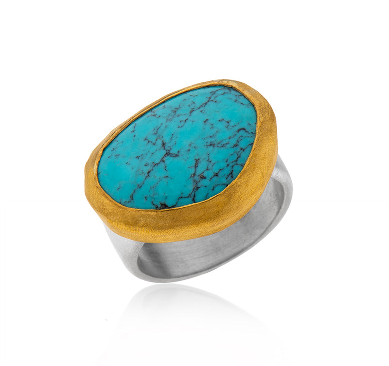 Nava Zahavi Yellow Gold Large Oval Turquoise Ring