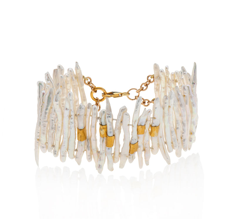 Nava Zahavi Yellow Gold Pearl Stripes Bracelet