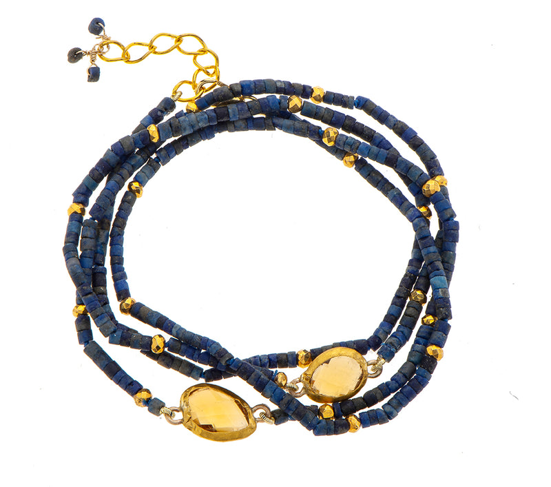 Nava Zahavi Yellow Gold Lapis and Citrine Bracelet
