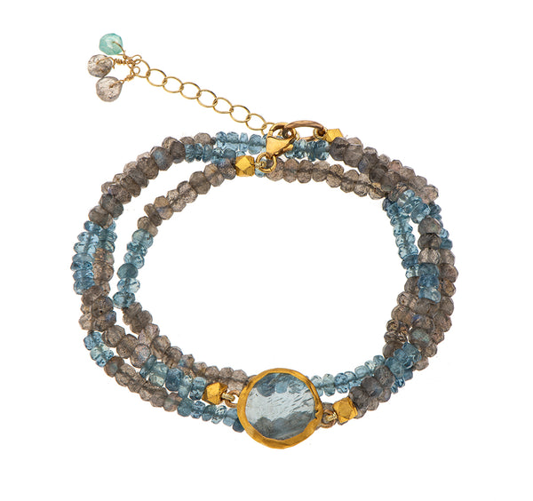 Nava Zahavi Yellow Gold Labradorite and Aquamarine Bracelet