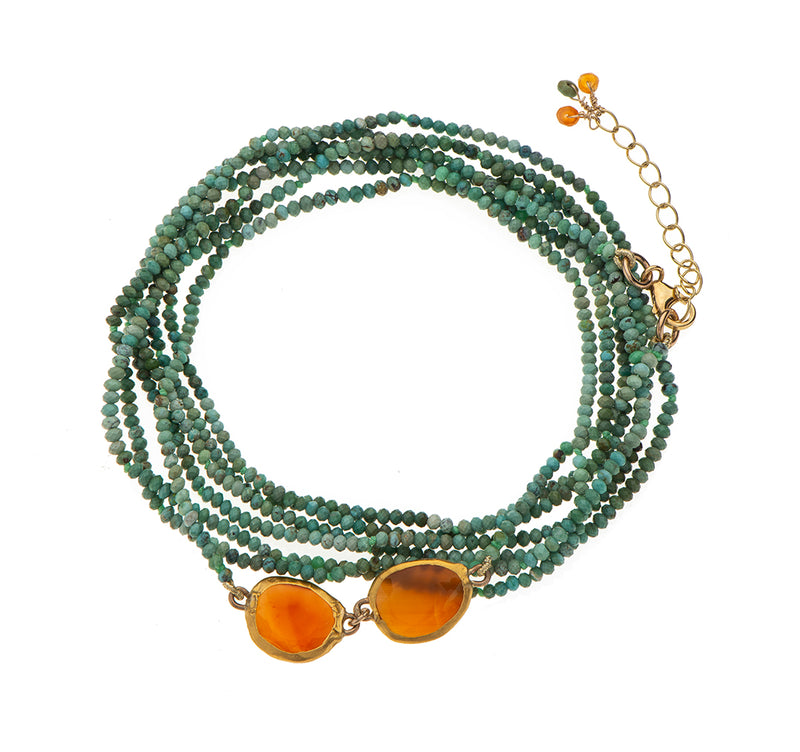 Nava Zahavi Yellow Gold Turquoise and Carnelian Bracelet
