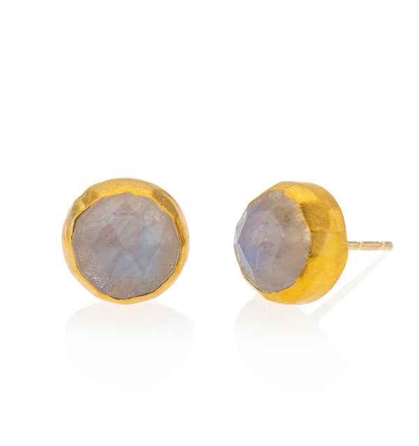 Nava Zahavi Yellow Gold Round Moonstone Stud Earrings