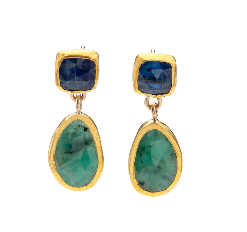 Nava Zahavi Yellow Gold Kyanite Emerald Fusion Earrings