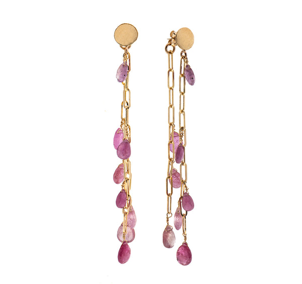 Nava Zahavi Yellow Gold and Pink Sapphire Dangling Stud Earrings