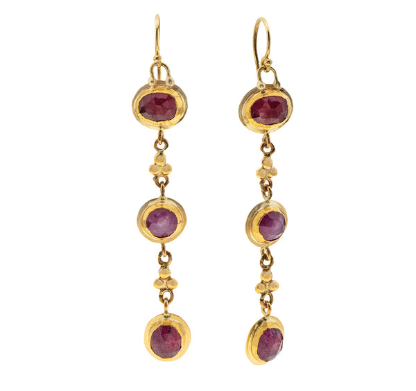 Nava Zahavi Yellow Gold Pink Sapphire Dangling Earrings