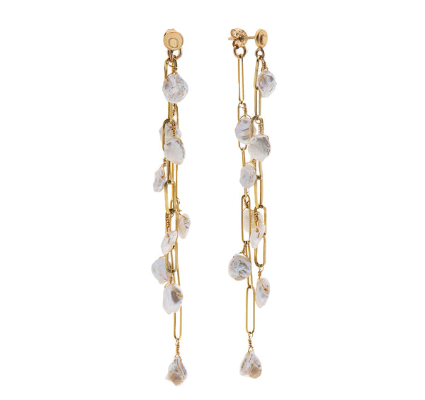 Nava Zahavi Yellow Gold and Kashi Pearls on Gold Links Earrings