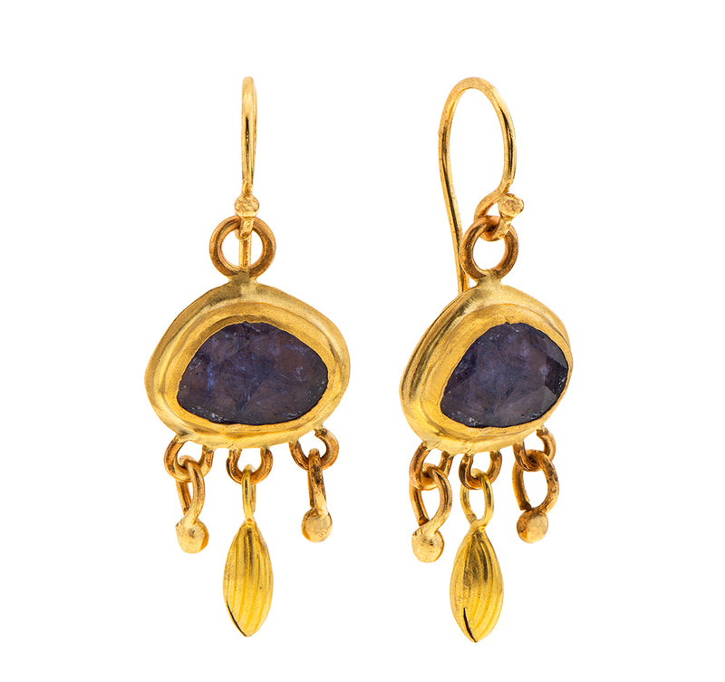 Nava Zahavi Yellow Gold Oval Tanzanite Drop Earrings