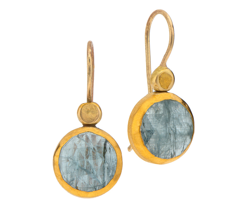 Nava Zahavi Yellow Gold Diamond Cut Aquamarine Earrings