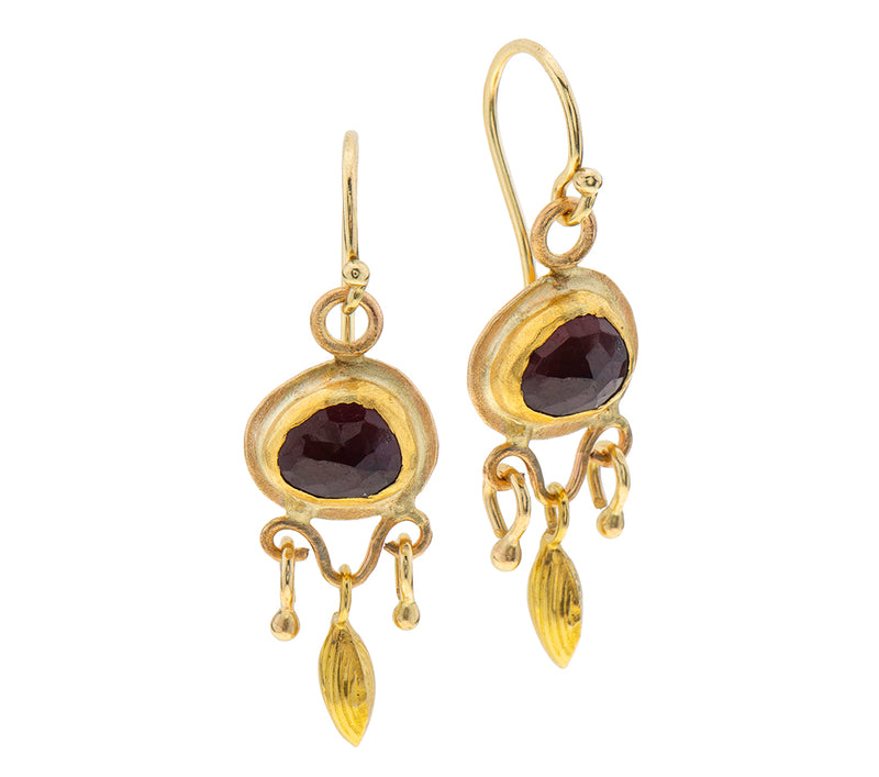 Nava Zahavi Garnet Yellow Gold Dangling Earrings