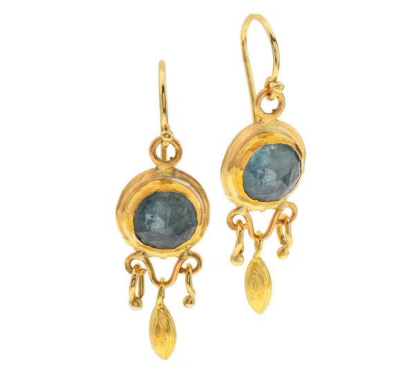 Nava Zahavi Round Aquamaine Yellow Gold Dangling Earrings