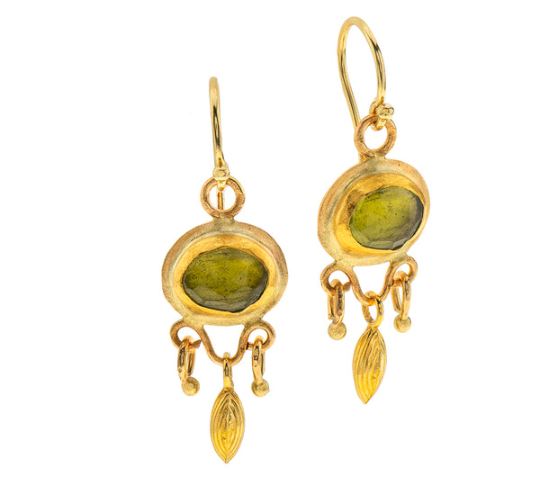 Nava Zahavi Oval Peridot Yellow Gold Dangling Earrings