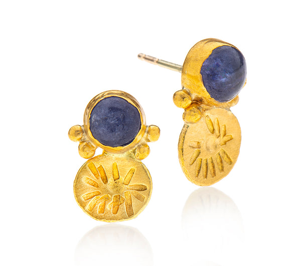 Nava Zahavi Tanzanite and Yellow Gold Stud Earrings