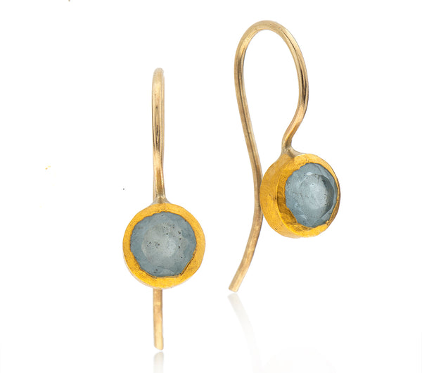 Nava Zahavi Small Round Aquamarine and Yellow Gold Earrings