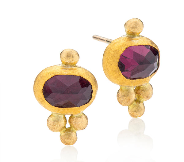 Nava Zahavi Oval Stud Yellow Gold Pink Tourmaline Earrings