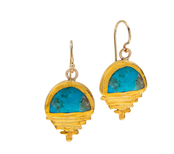 Nava Zahavi Yellow Gold Turquoise Pyramid Earrings