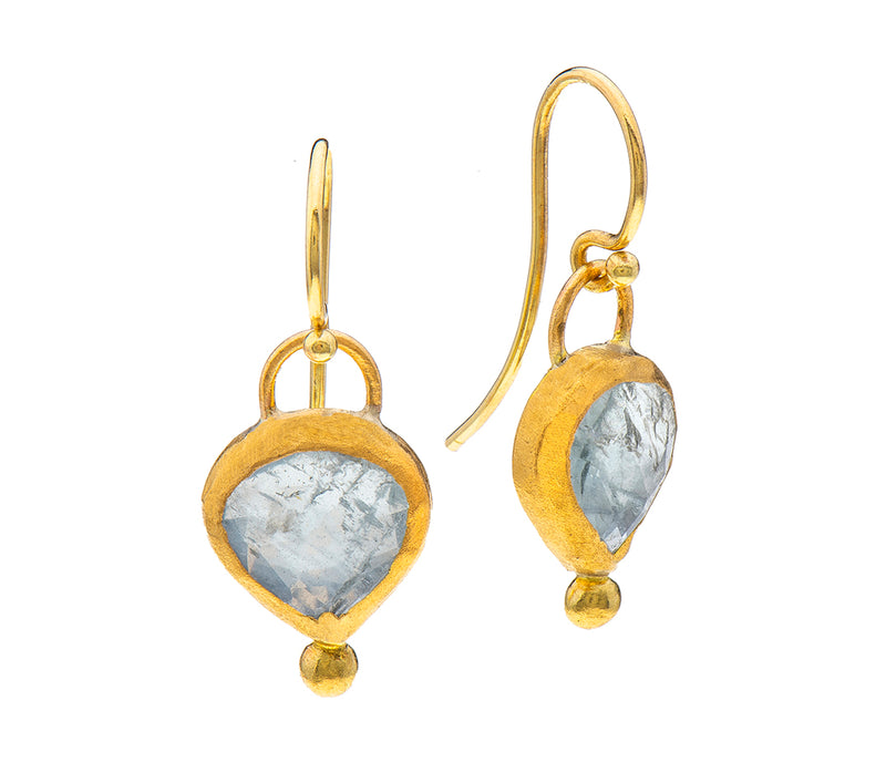 Nava Zahavi Yellow Gold Heart shaped Aquamarine and Diamond Earrings