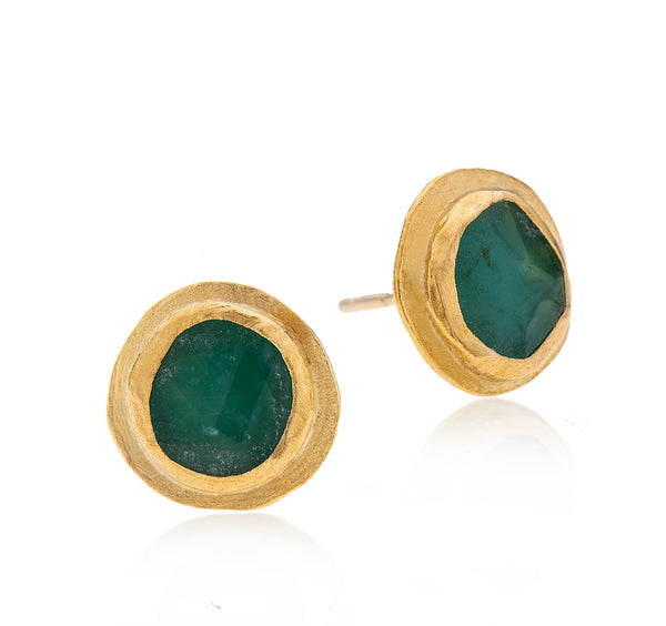 Nava Zahavi Yellow Gold Freeform Emerald Stud Earrings