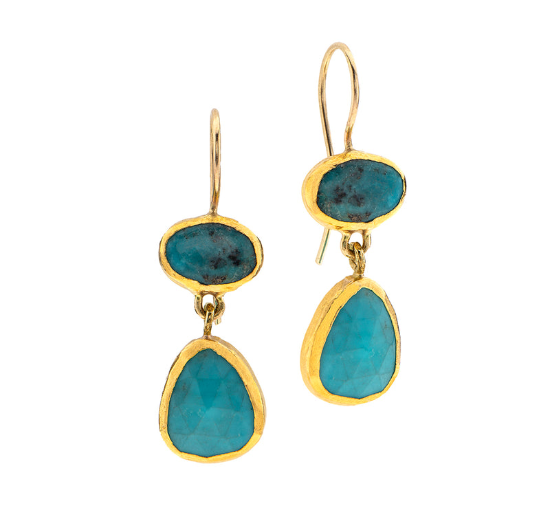 Nava Zahavi Yellow Gold Double Drop Turquoise Earrings
