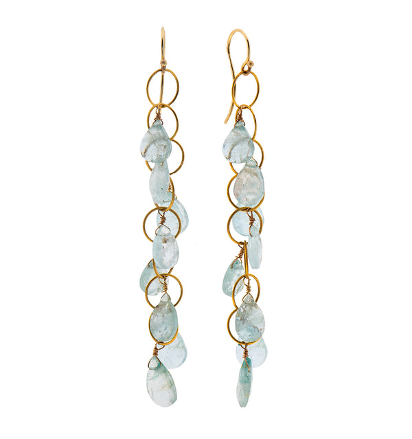 Nava Zahavi Yellow 10K Gold Link Earrings with Aquamarine