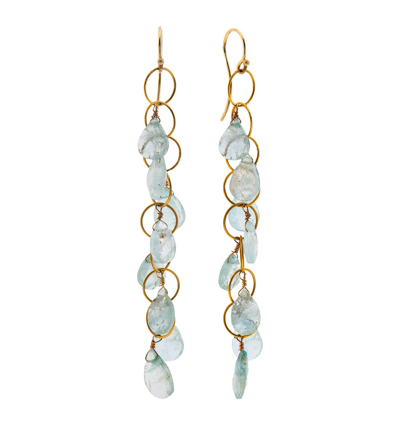Nava Zahavi Yellow 10K Gold Link Earrings with Aquamarine