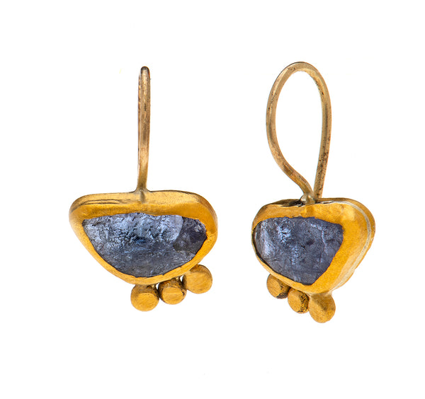Nava Zahavi Yellow Gold Triangular-Shaped Tanzanite Earrings