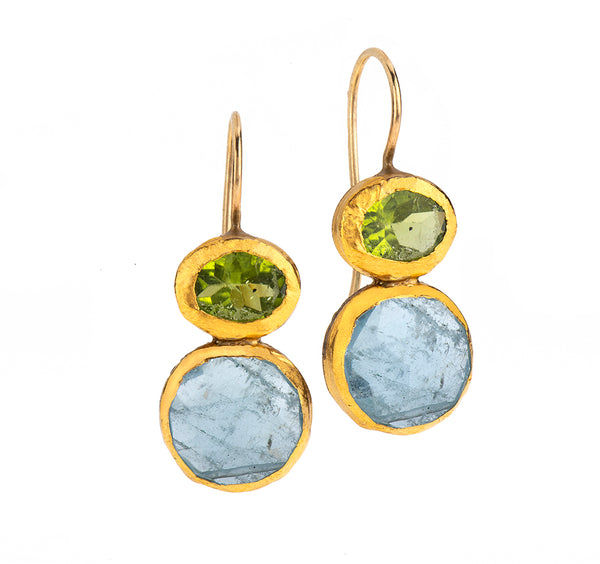 Nava Zahavi Yellow Gold Peridot and Aquamarine Earrings