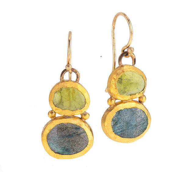 Nava Zahavi Yellow Gold Peridot and Labradorite Earrings
