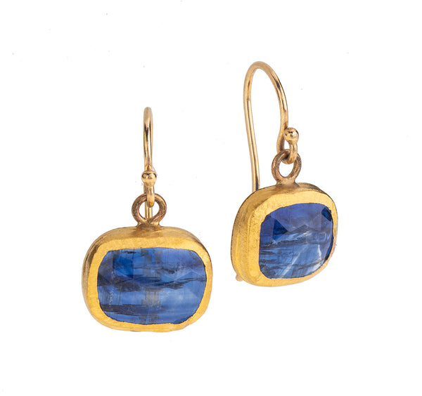 Nava Zahavi Yellow Gold Rectangular Kyanite Drop Earrings